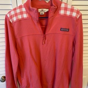 Coral Gingham Vineyard Vines QuarterZip Shep Shirt